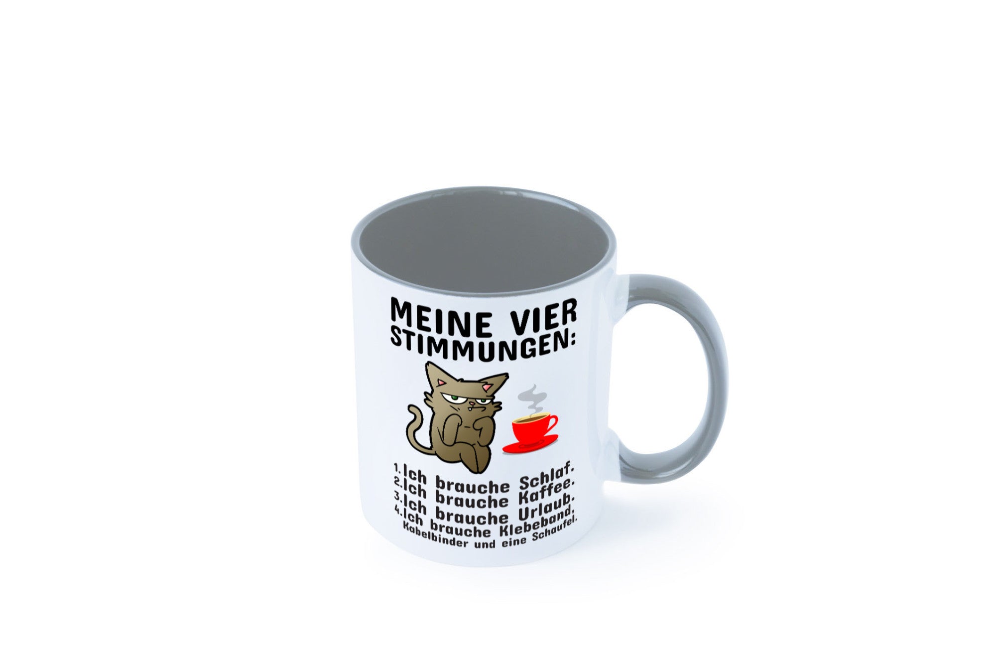Vier Stimmungen | Morgenmuffel Tasse mürrische Katze Humor Tierliebhaber