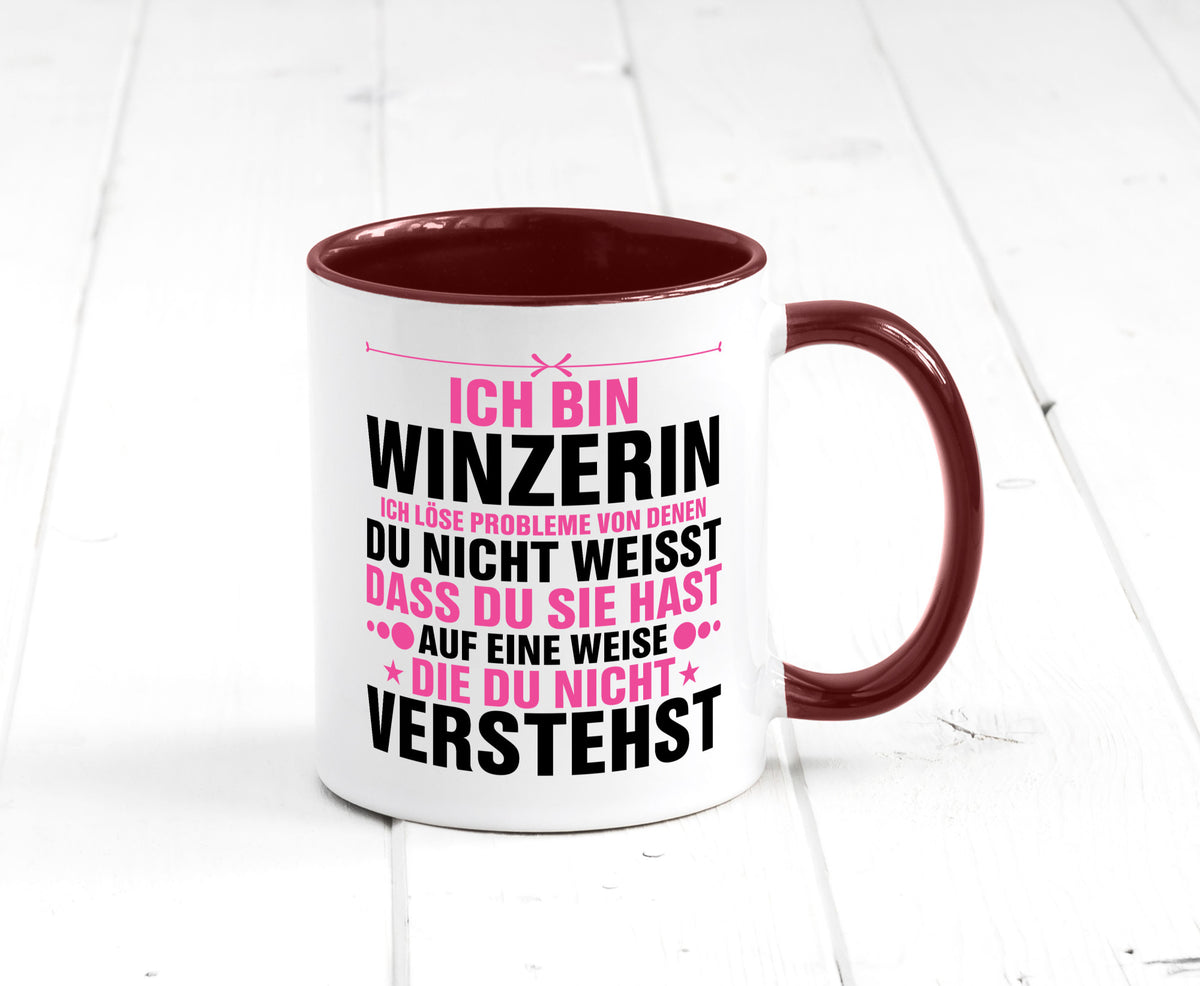 Löse Probleme: Winzerin | Weinbauer Wein Humor Geschenkidee Tasse