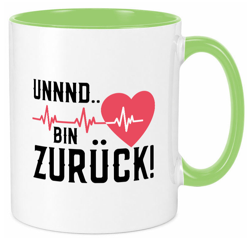 Bin zurück | Herzschlag Reanimation Puls Arzt Klinik Geschenk Humor Tasse