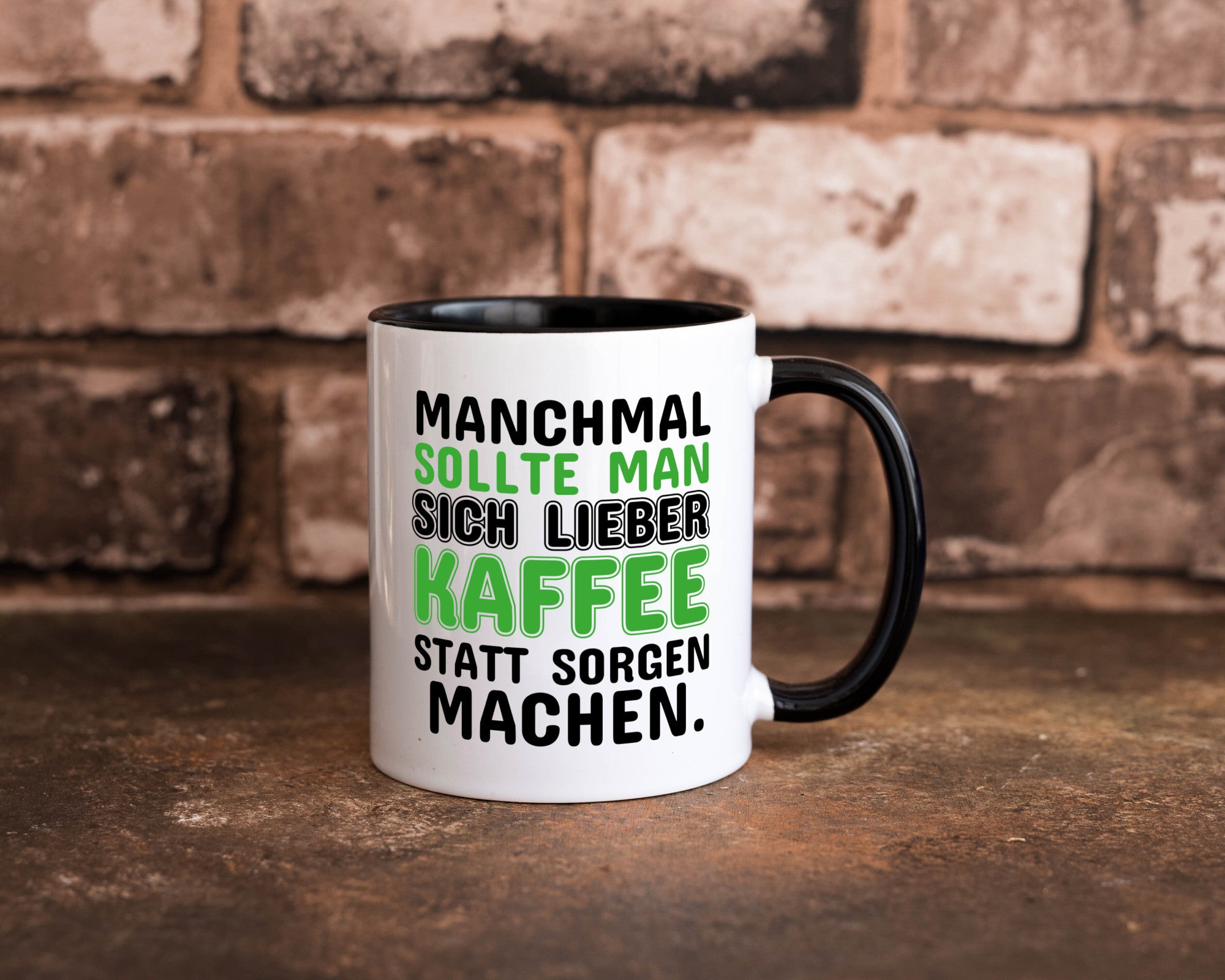 Kaffee statt sorgen lustiger Spruch Geschenk Humor Geschenkidee Tasse