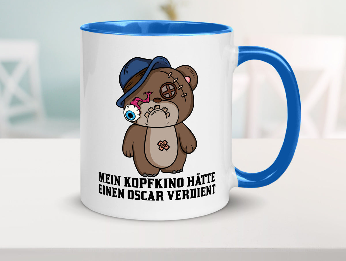 Mein Kopfkino hätte Oscar verdient | kaputter Bär Comic lustiger Spruch Tasse