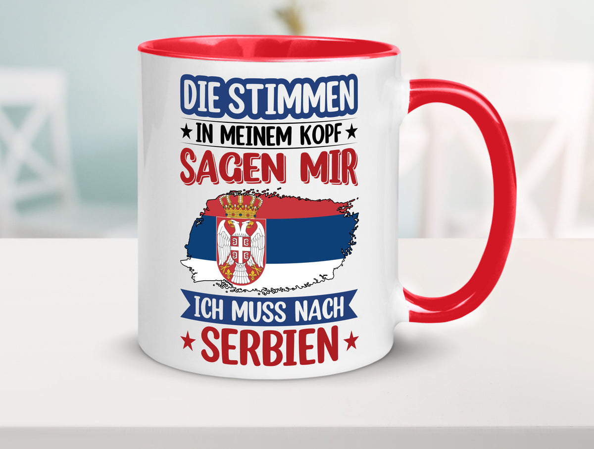 Serbien | Urlaub Stimmen in meinem Kopf Traumland v2 Geschenk Humor Tasse