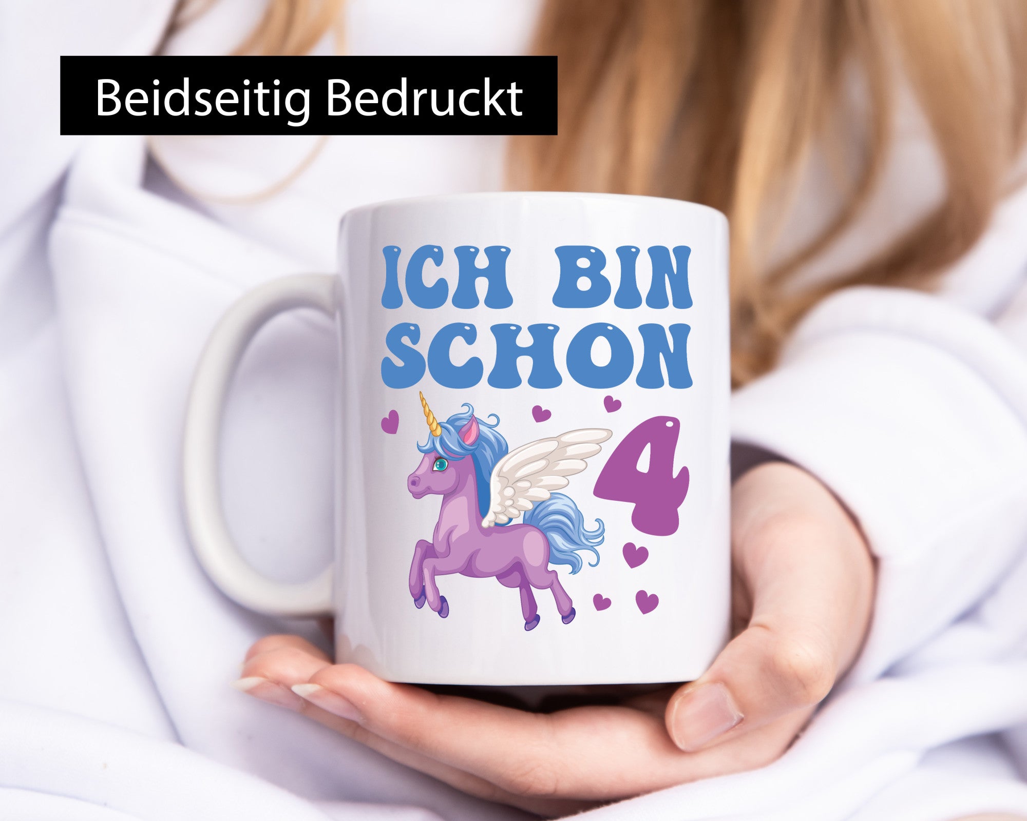 Ich bin schon 4 | Einhorn Herzen Humor Geschenkidee Tasse