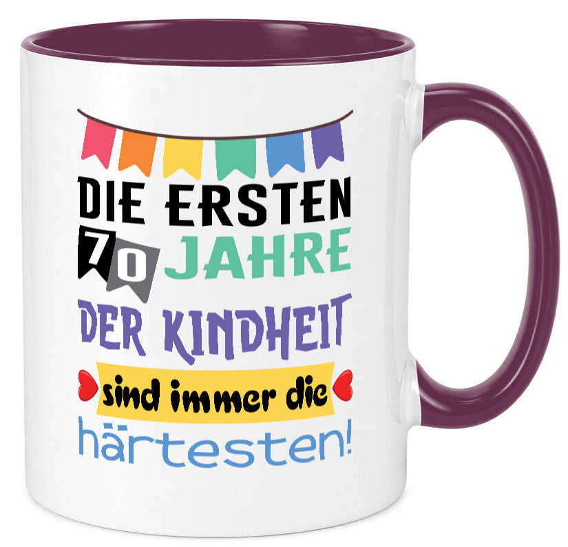 Die ersten 70 Jahre der Kindheit | 70. Geburtstag Rentner Humor Ruhestand Tasse