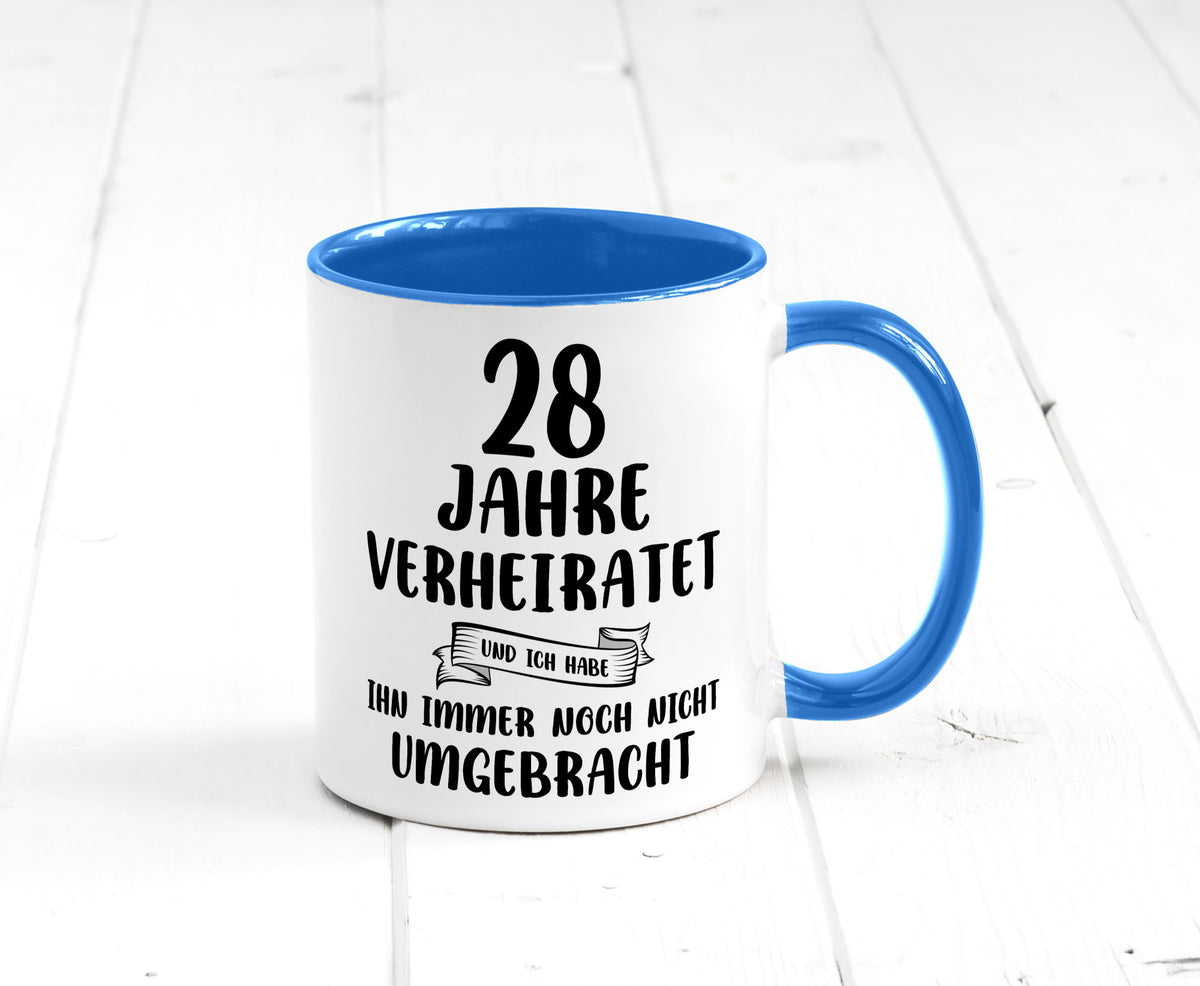 28 Jahre Verheiratet, immer noch am Leben! Geschenkidee Humor Tasse
