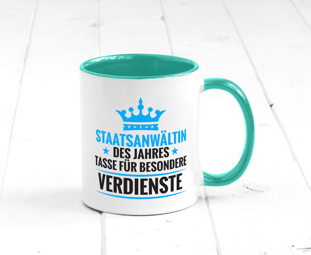 Besonderer Verdienst: Staatsanwältin | Anwältin lustiger Spruch Geschenk Humor Tasse
