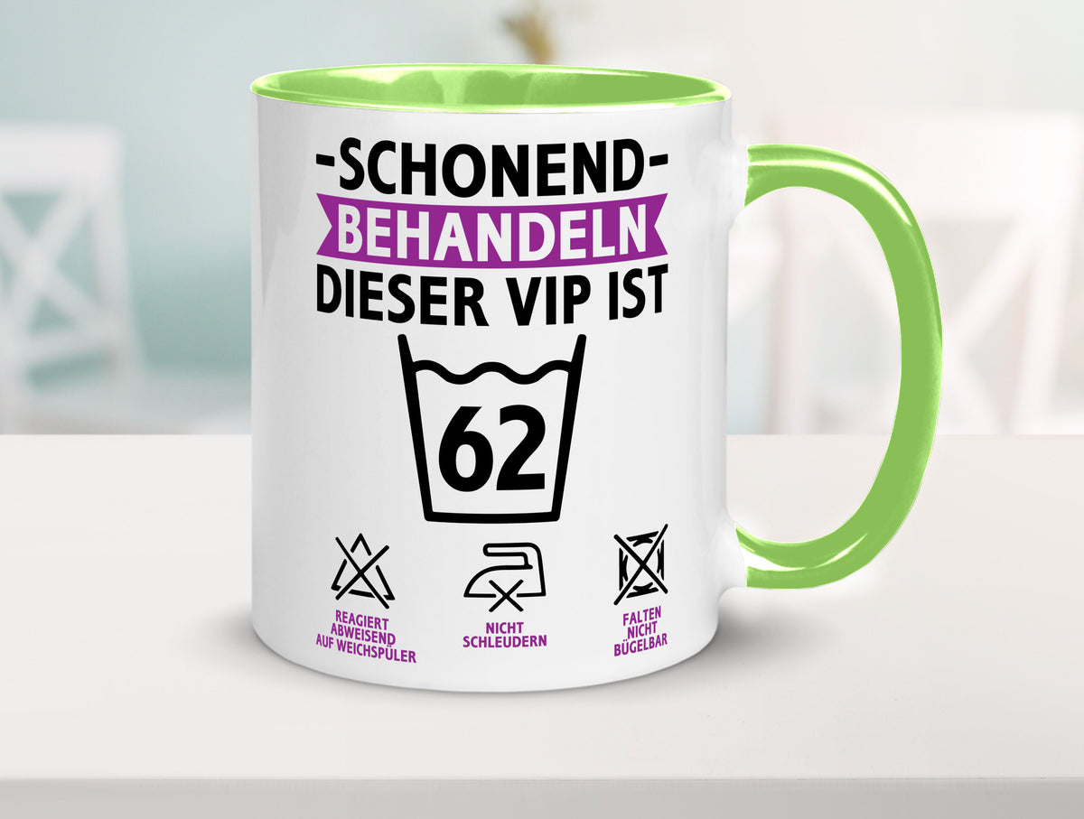 62 Geburtstag | schonend behandeln Jahre v2 Humor Geschenkidee Tasse