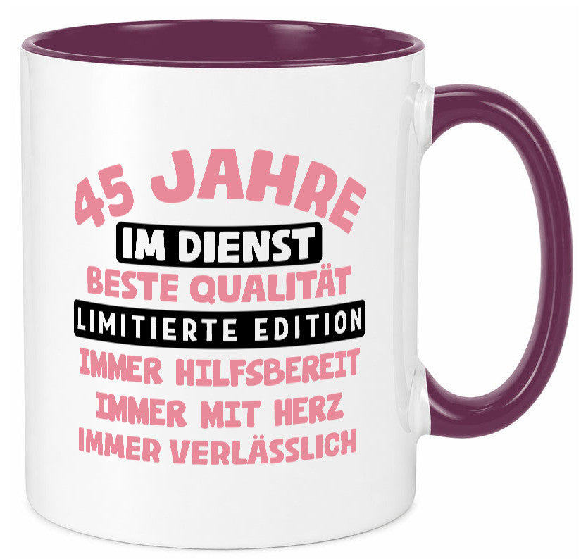 45 Jahre im Dienst | Jubiläum Arbeit v11 Geschenk Kollegen Büro lustiger Spruch Tasse