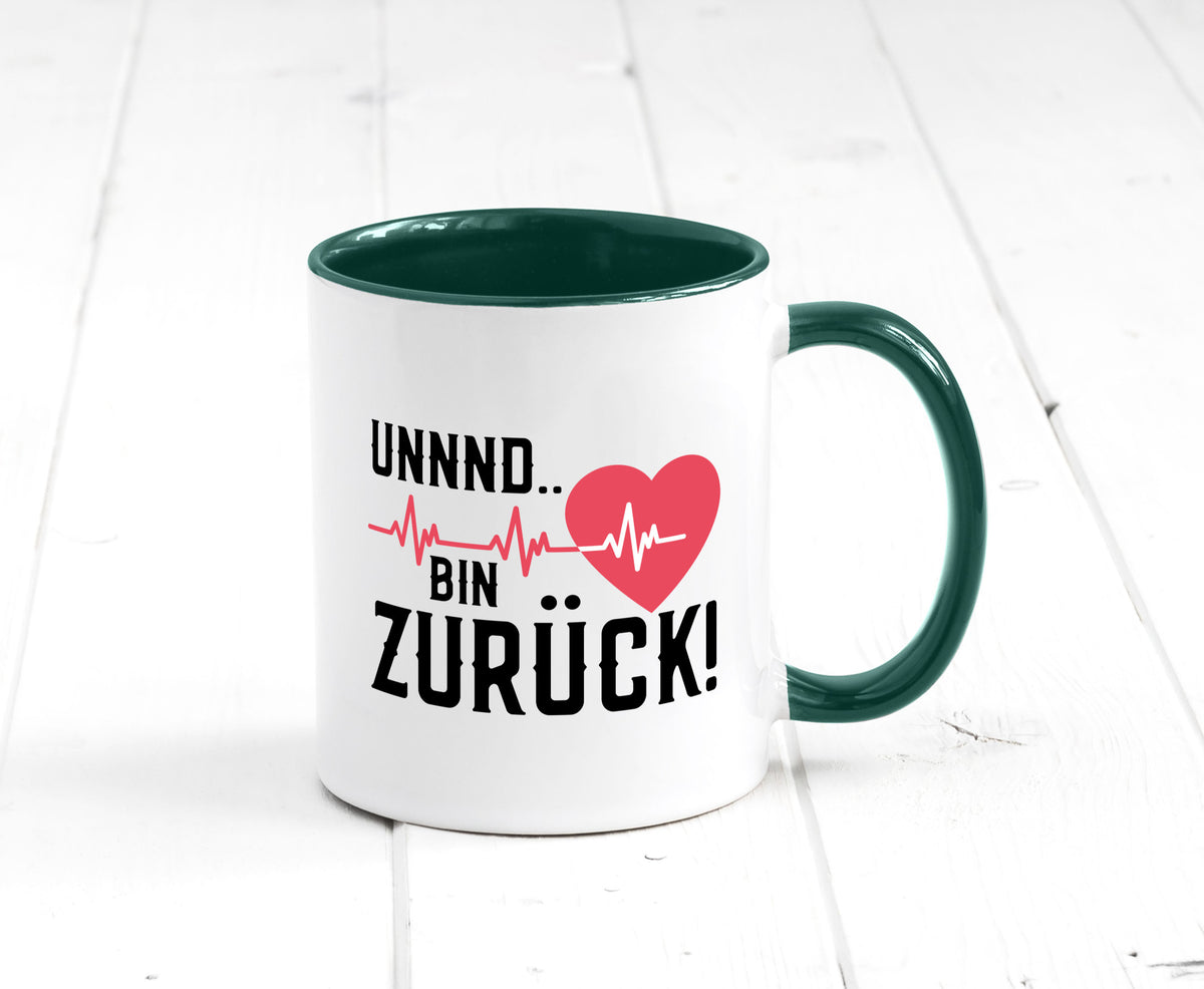 Bin zurück | Herzschlag Reanimation Puls Arzt Klinik Geschenk Humor Tasse