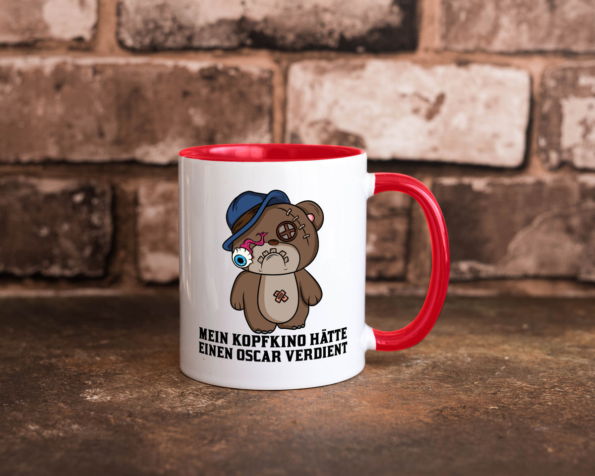 Mein Kopfkino hätte Oscar verdient | kaputter Bär Comic lustiger Spruch Tasse