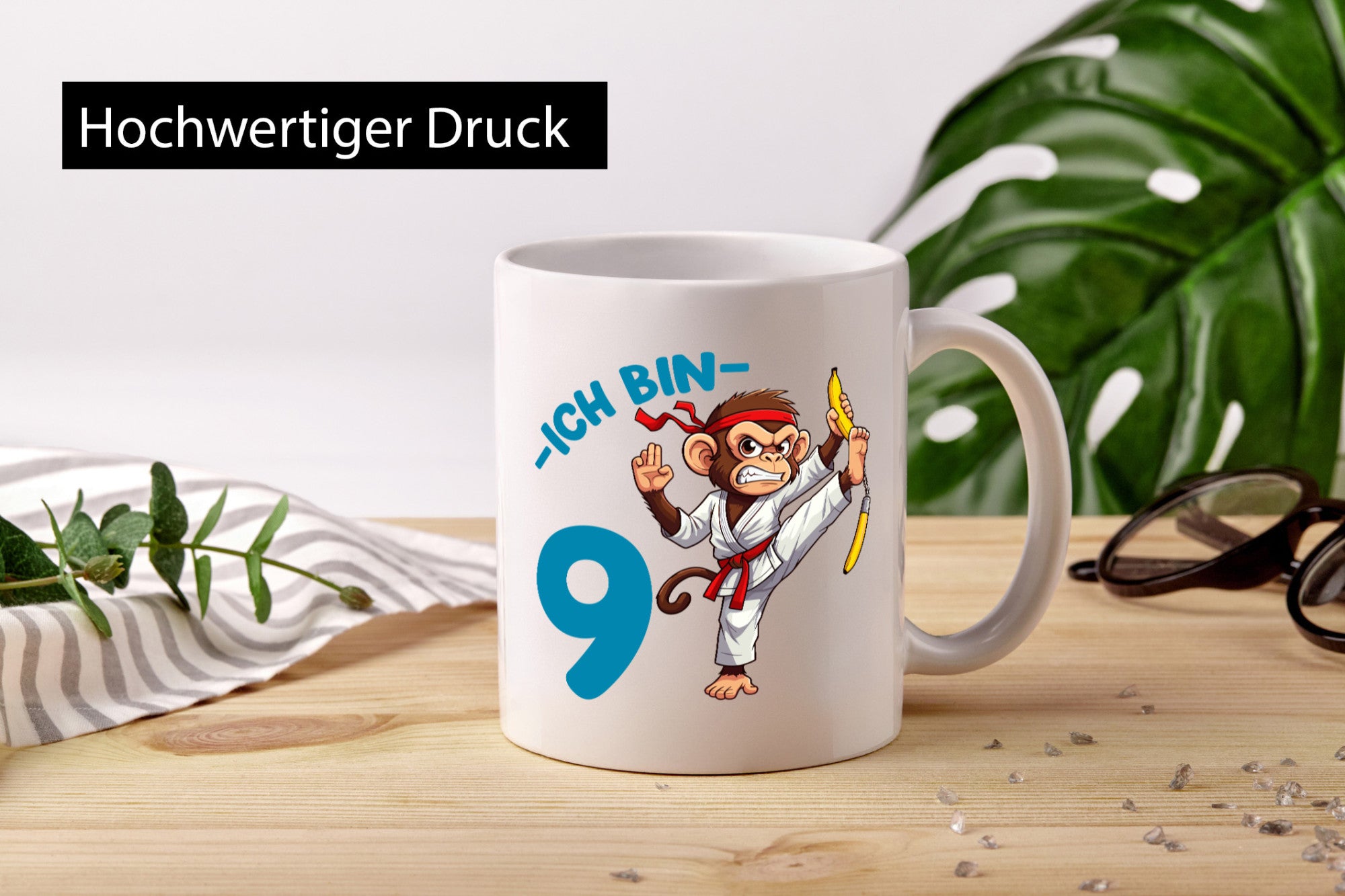Ich bin 9 | 9. Geburtstag Karate Kampfsport Affe Geschenkidee Humor Tasse