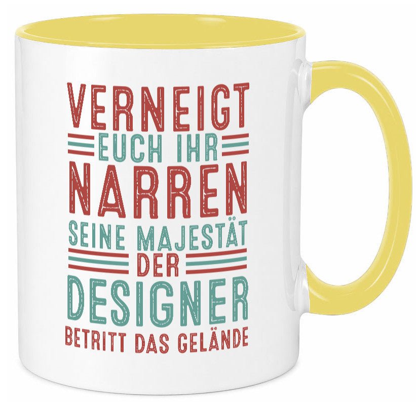 Verneigt euch: Designer Beruf | Mode v2 Humor Arbeit Kollegen Büro Geschenkidee Tasse