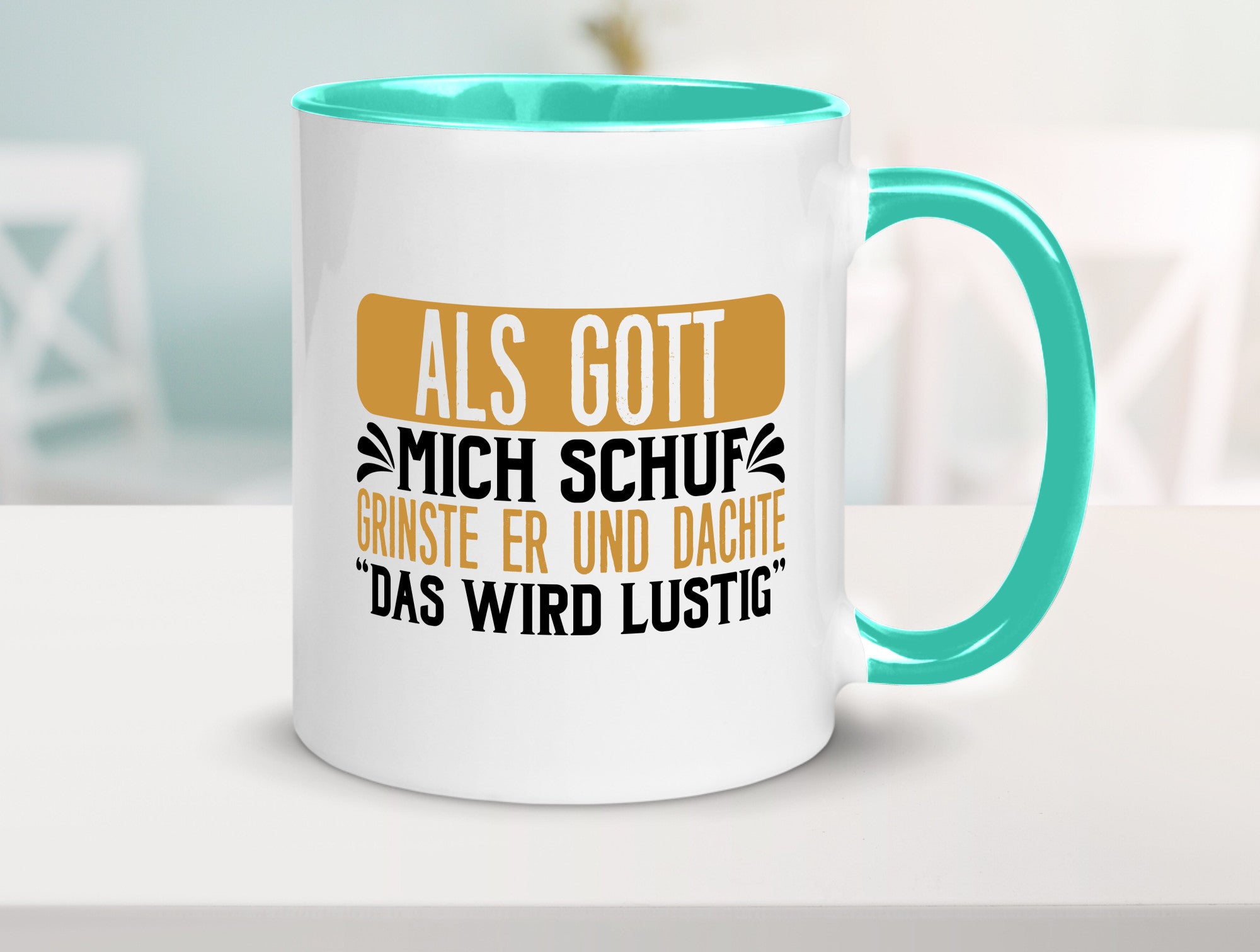 Als Gott mich Schuf Grinste er lustiger Spruch Geschenk Humor Geschenkidee Tasse