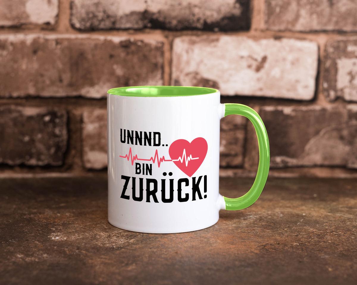 Bin zurück | Herzschlag Reanimation Puls Arzt Klinik Geschenk Humor Tasse