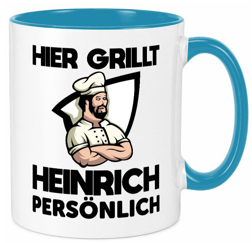 Hier Grillt Heinrich Persönlich | Grillmeister Geschenk Humor Geschenkidee Tasse