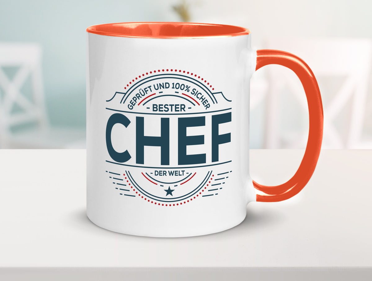 Geprüft und sicher: Chef | Führungskraft Vorgesetzter lustig Arbeit Kollegen Tasse
