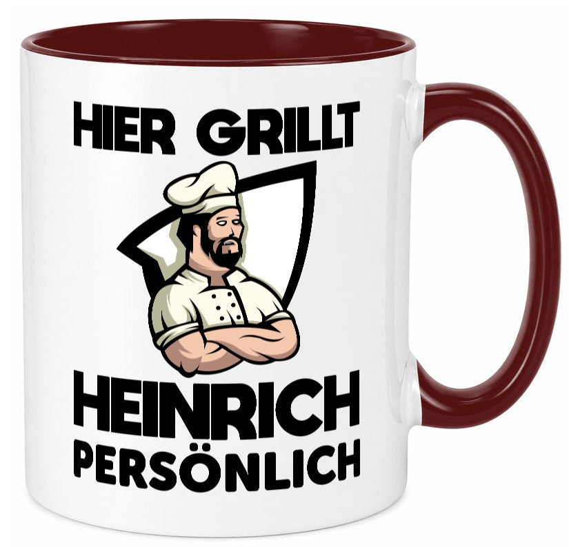 Hier Grillt Heinrich Persönlich | Grillmeister Geschenk Humor Geschenkidee Tasse