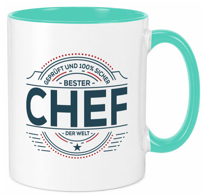 Geprüft und sicher: Chef | Führungskraft Vorgesetzter lustig Arbeit Kollegen Tasse