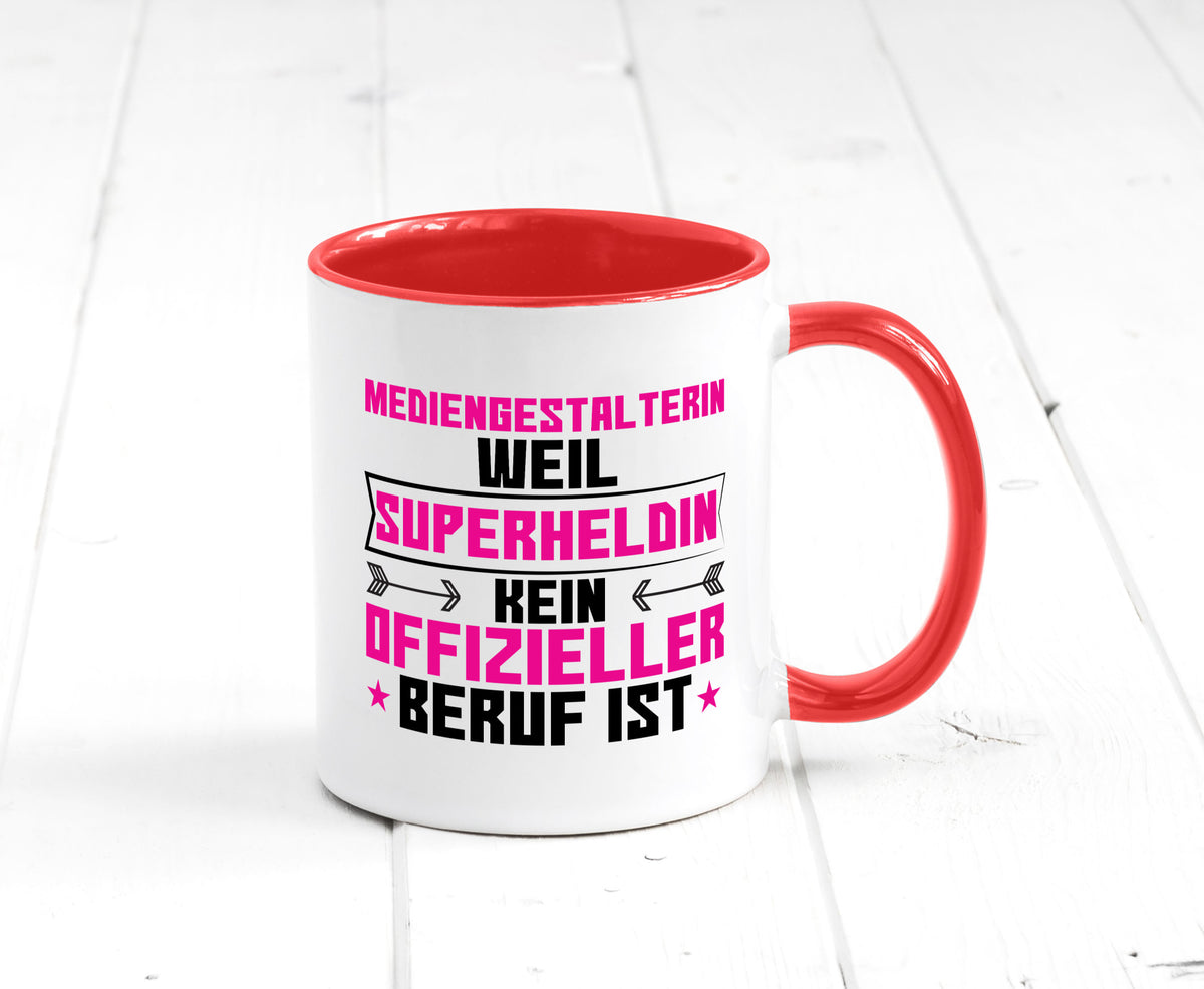Superheldin Mediengestalterin | Medien lustiger Spruch Geschenk Humor Tasse