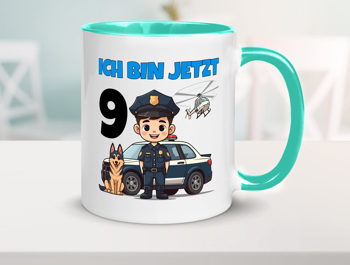 9. Geburtstag | 9 Jahre Polizei Kind Polizeiauto lustig Geschenkidee Geschenk Tasse