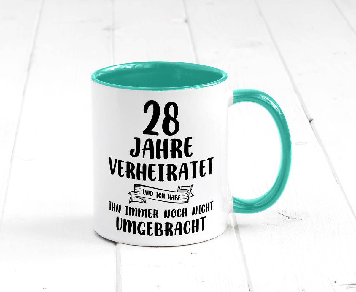 28 Jahre Verheiratet, immer noch am Leben! Geschenkidee Humor Tasse