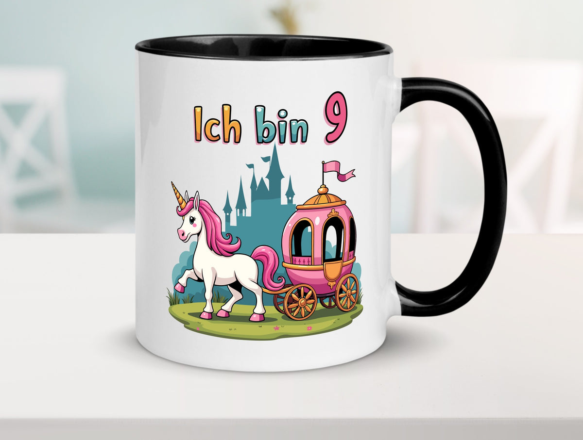 9. Geburtstag | Prinzessin in Kutsche Einhorn Geschenkidee Humor Tasse