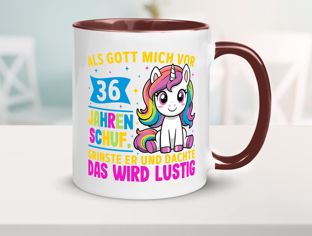 36. Geburtstag | Als Gott mich schuf 40 Jahre v2 Humor Geschenkidee Tasse
