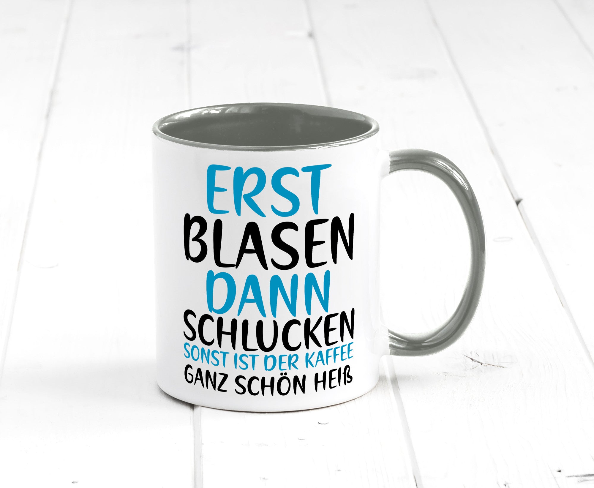 Erst Blasen dann Schlucken | kecker Spruch Lippenstift Geschenkidee Humor Tasse