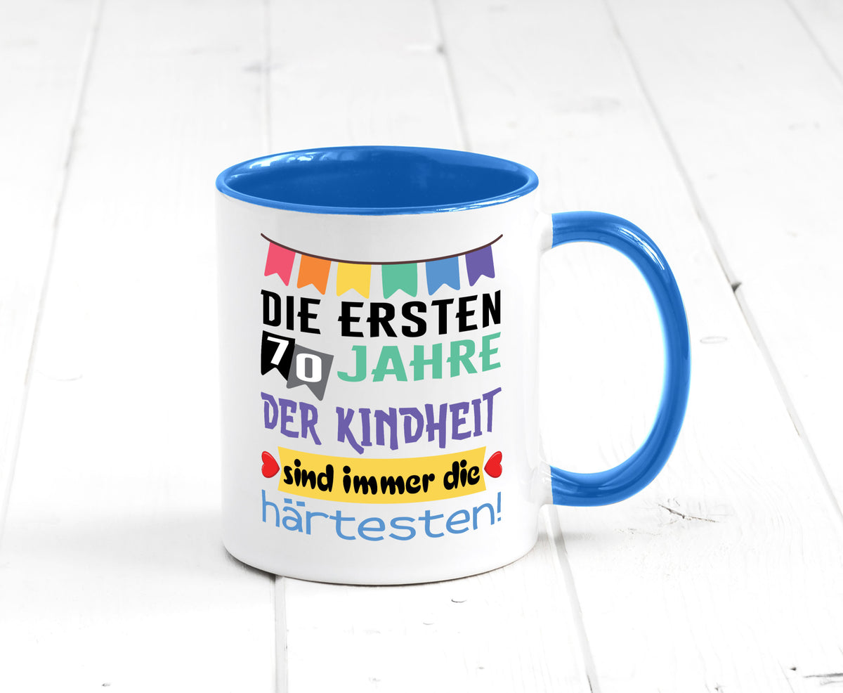 Die ersten 70 Jahre der Kindheit | 70. Geburtstag Rentner Humor Ruhestand Tasse