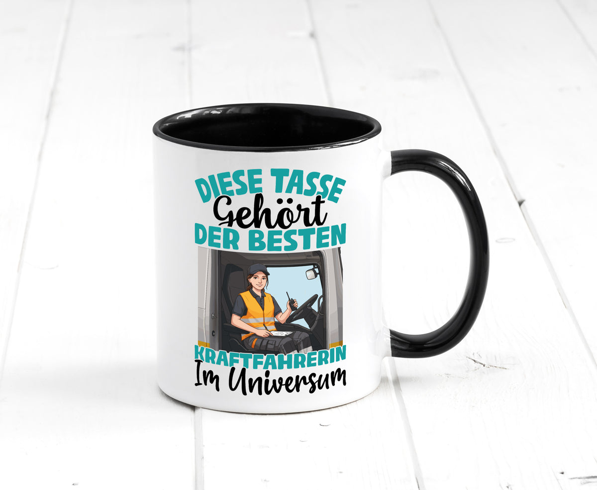 Im Universum: Kraftfahrerin | Lastwagen LKW lustig Humor Geschenkidee Geschenk Tasse