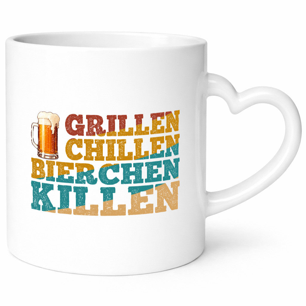 Grillen Chillen Bierchen Killen | Grilln Bier v2 Geschenkidee Humor Tasse