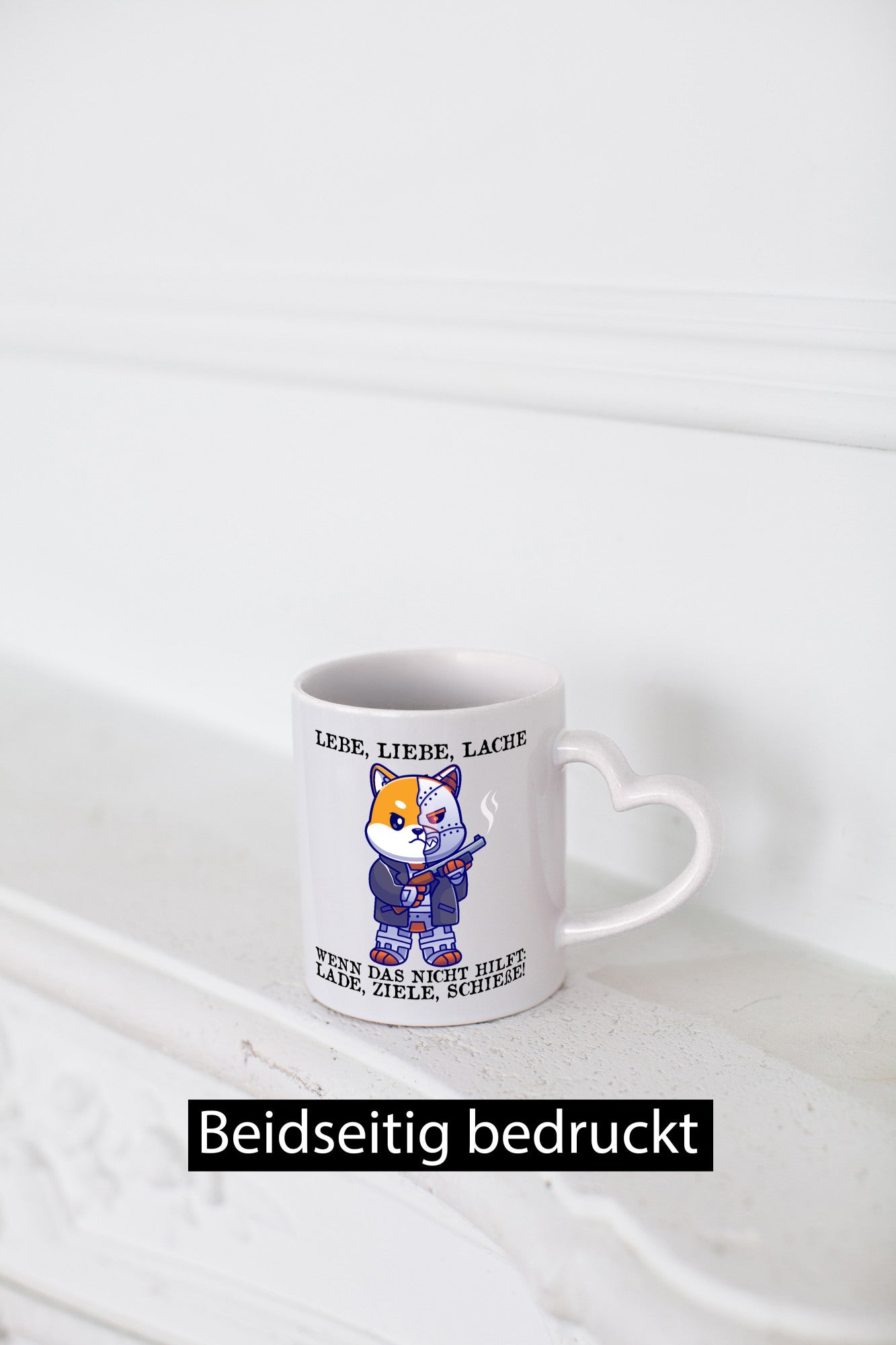 Lebe Liebe Lache | Sarkasmus Katze mit Gewehr Comic Geschenk Tierliebhaber