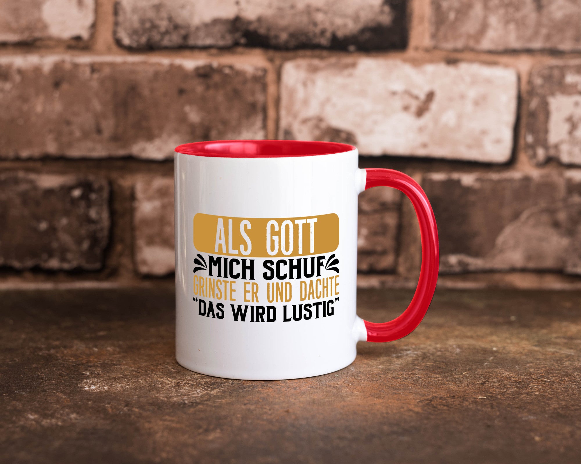 Als Gott mich Schuf Grinste er lustiger Spruch Geschenk Humor Geschenkidee Tasse