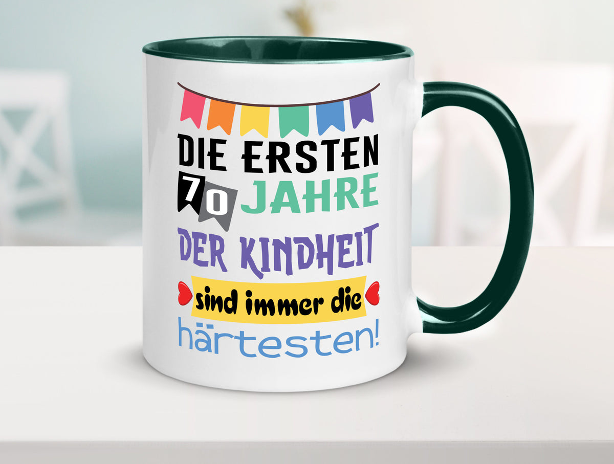 Die ersten 70 Jahre der Kindheit | 70. Geburtstag Rentner Humor Ruhestand Tasse