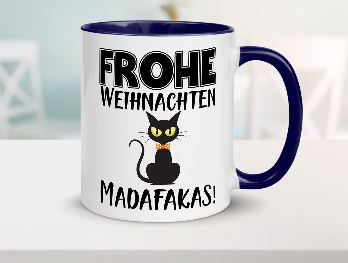 Frohe Weihnachten Madafakas! | Katze Tasse Vintage lustiger Spruch Geschenk