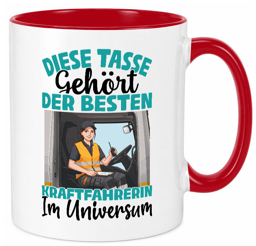 Im Universum: Kraftfahrerin | Lastwagen LKW lustig Humor Geschenkidee Geschenk Tasse