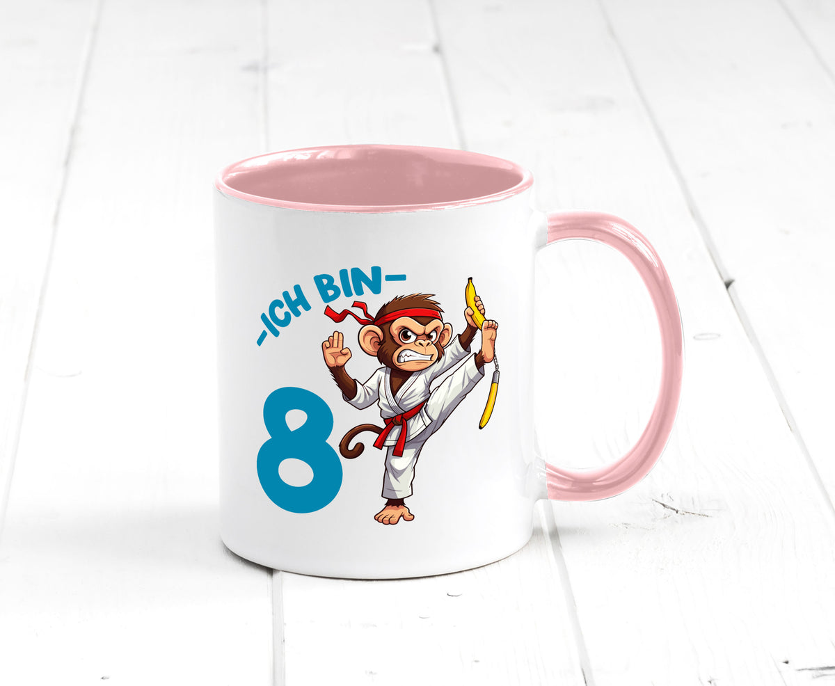 Ich bin 8 | 8. Geburtstag Karate Kampfsport Affe lustiger Spruch Geschenk Tasse