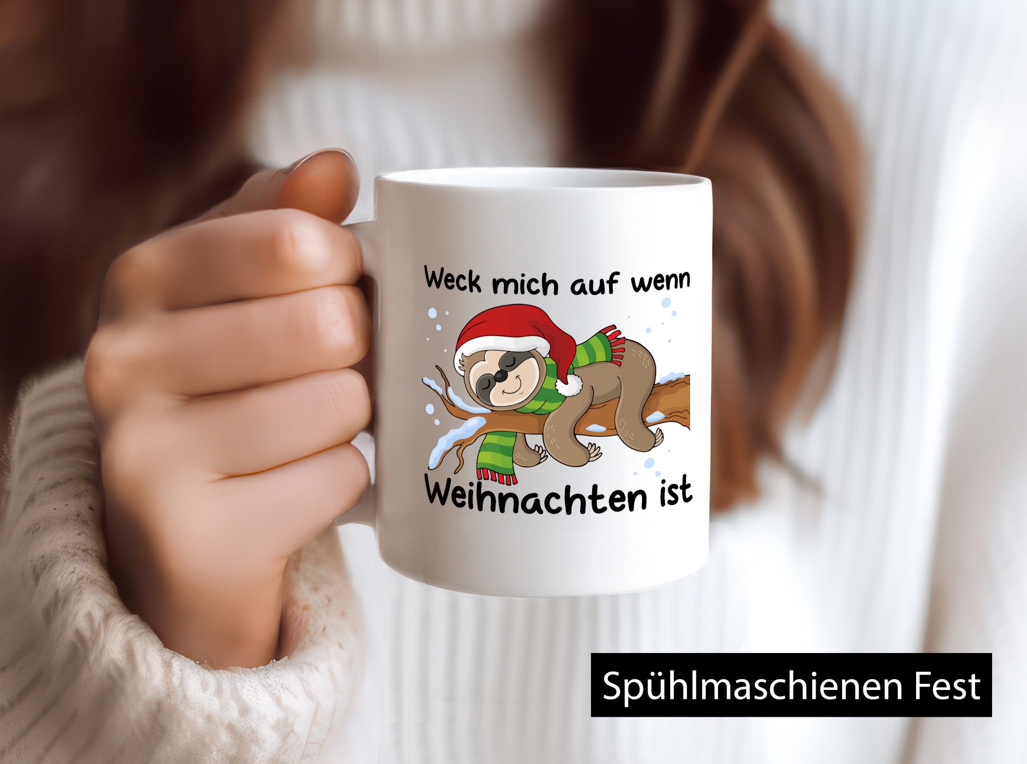 Weck mich auf wen Weihnachten ist | Faultier lustiger Spruch Geschenk