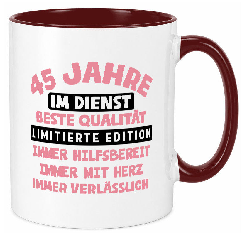 45 Jahre im Dienst | Jubiläum Arbeit v11 Geschenk Kollegen Büro lustiger Spruch Tasse