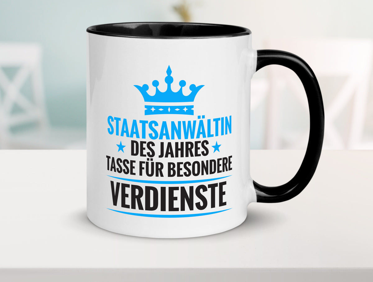 Besonderer Verdienst: Staatsanwältin | Anwältin lustiger Spruch Geschenk Humor Tasse