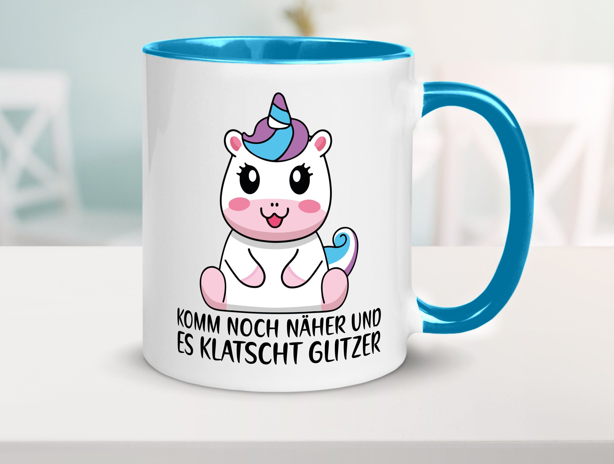 Komm näher und es klatscht Glitzer | Humor Einhorn Geschenkidee Tasse