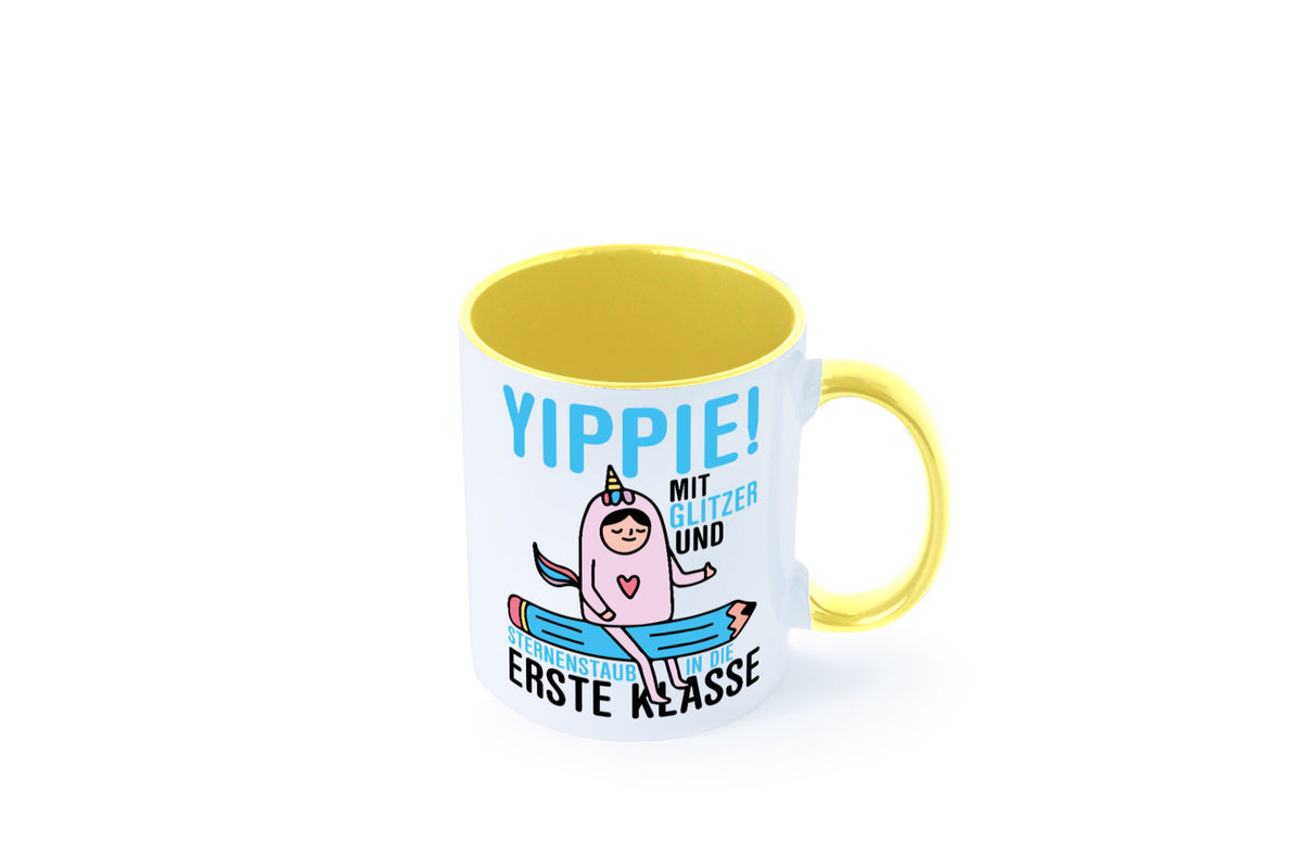 Mit Glitzer und Sternenstaub | Einschulung Einhorn lustiger Spruch Geschenk Tasse