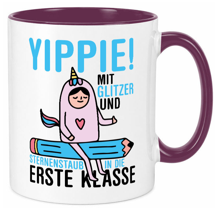 Mit Glitzer und Sternenstaub | Einschulung Einhorn lustiger Spruch Geschenk Tasse
