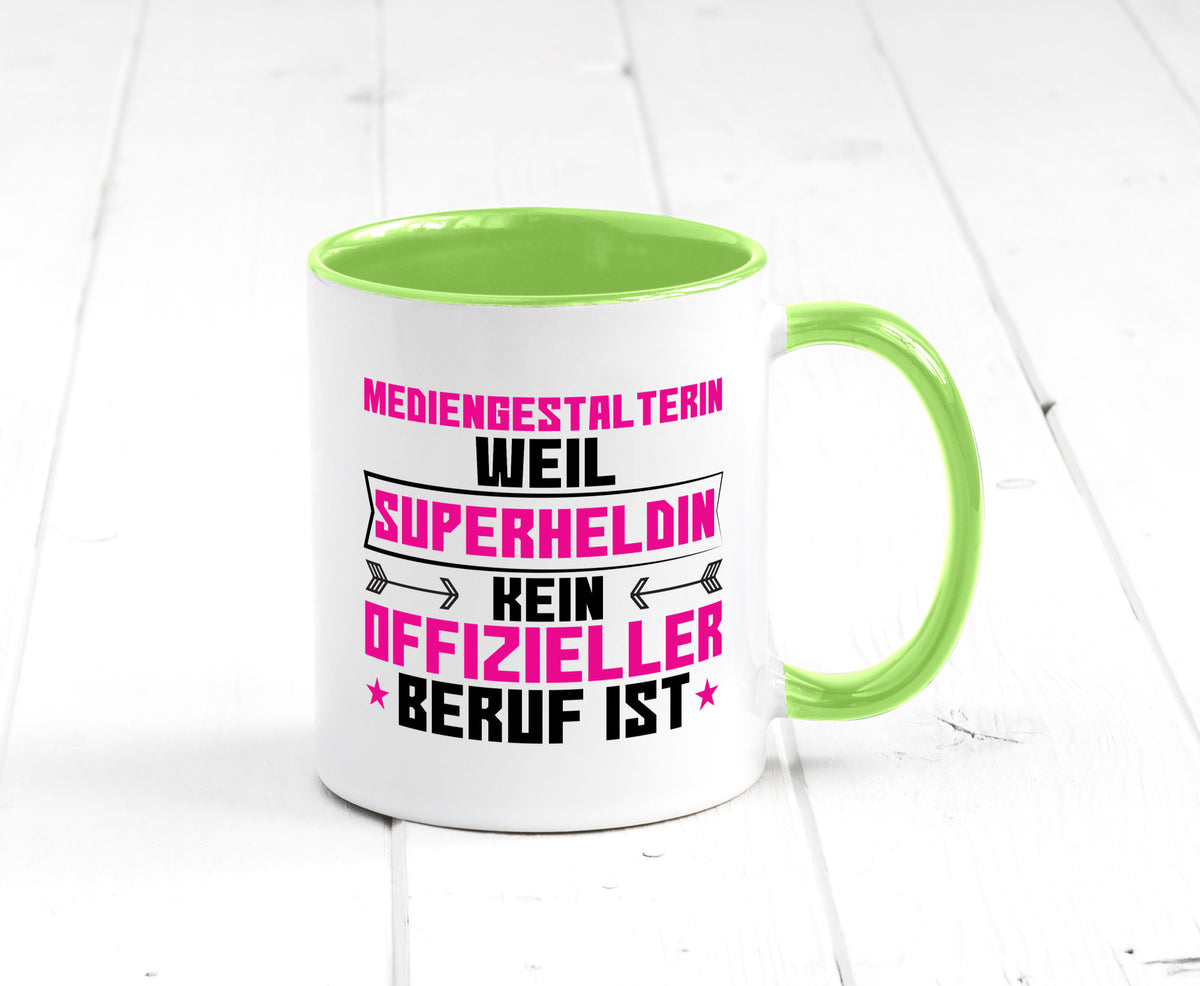 Superheldin Mediengestalterin | Medien lustiger Spruch Geschenk Humor Tasse