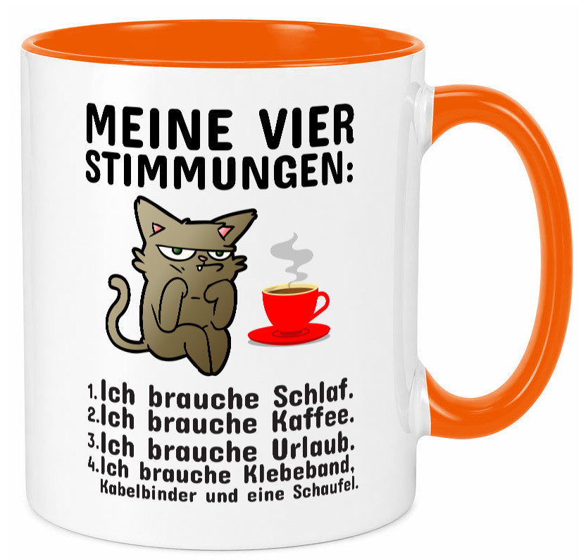 Vier Stimmungen | Morgenmuffel Tasse mürrische Katze Humor Tierliebhaber