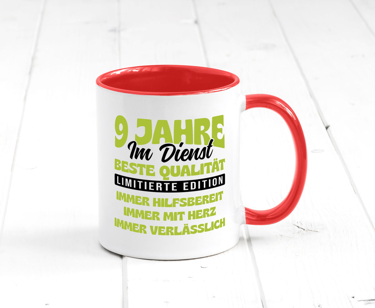 9 Jahre im Dienst | Jubiläum Arbeit v4 Geschenk Kollegen Büro lustiger Spruch Tasse