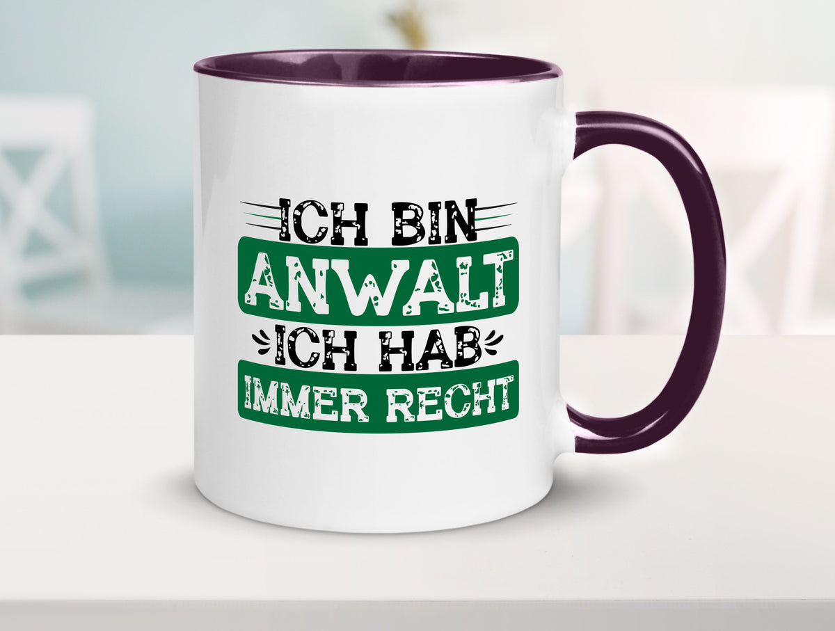 Ich bin Anwalt habe immer Recht | Jura Humor Geschenkidee Tasse