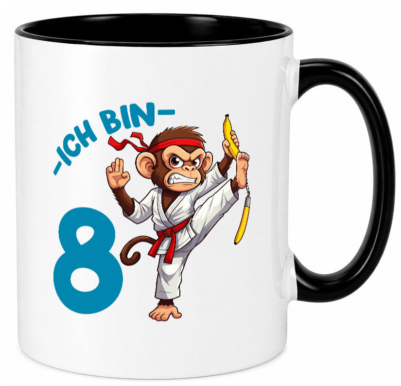 Ich bin 8 | 8. Geburtstag Karate Kampfsport Affe lustiger Spruch Geschenk Tasse