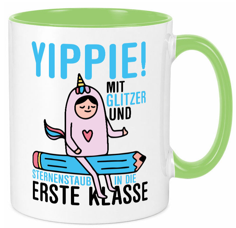 Mit Glitzer und Sternenstaub | Einschulung Einhorn lustiger Spruch Geschenk Tasse