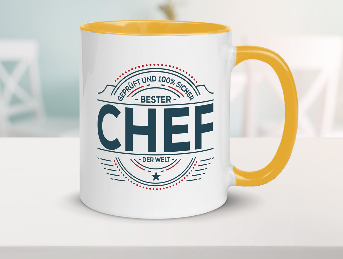 Geprüft und sicher: Chef | Führungskraft Vorgesetzter lustig Arbeit Kollegen Tasse